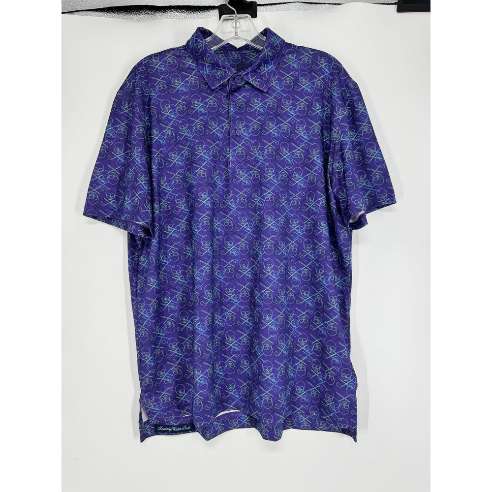 Robert Graham Polo Shirt Men M Skull Graphic AOP All Over Print Golf Performance